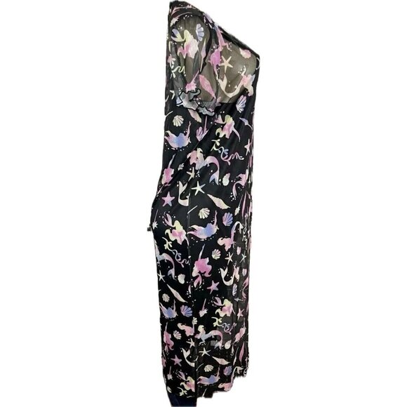 Disney L-0 Little Mermaid Graphic Mesh Sheer Lined Short Sleeve Midi Dress - Picture 3 of 6